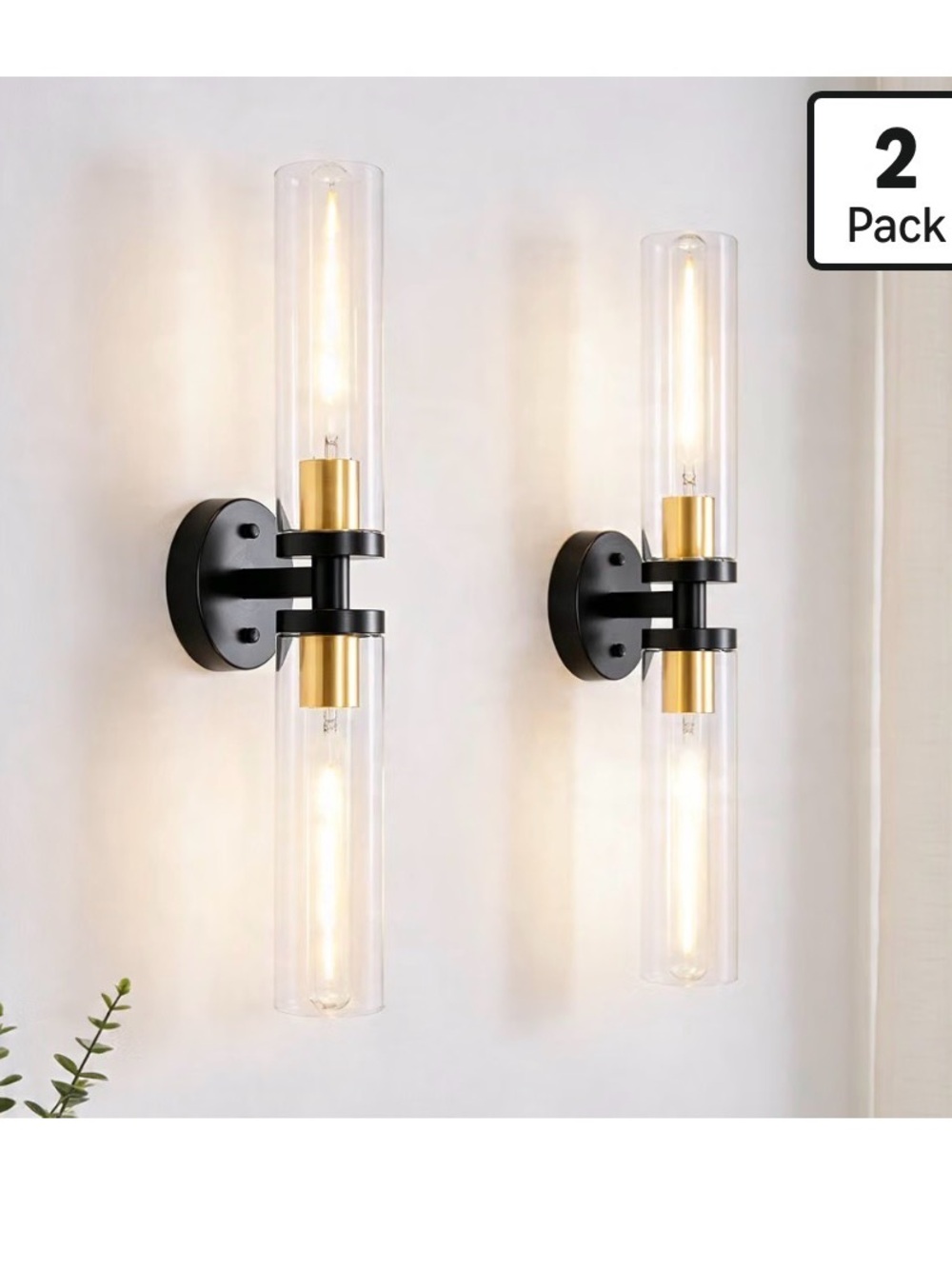 Modern Black and Gold Double-Tube Wall Sconce - 2 Pack